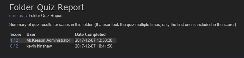folder quiz report